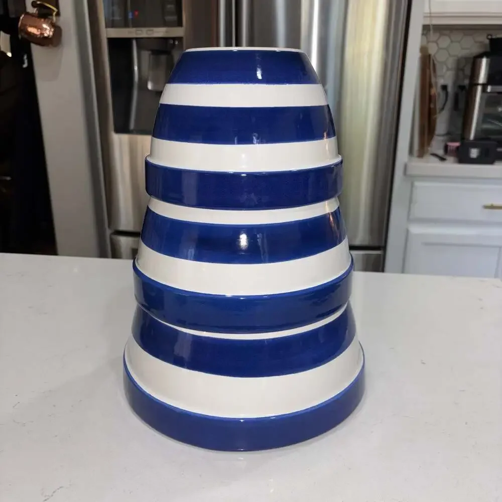 Vintage Dansk Blue and White Striped Nesting Mixing Bowl Set, 3-Piece